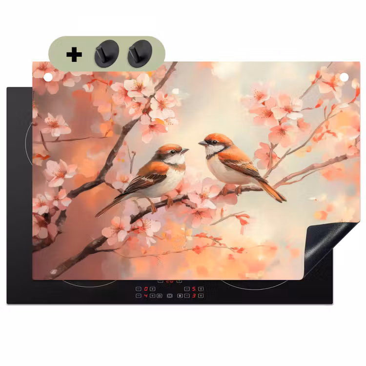 Vogels - Romantic - Bloesemtak Inductie beschemer met haakjes klein -3d