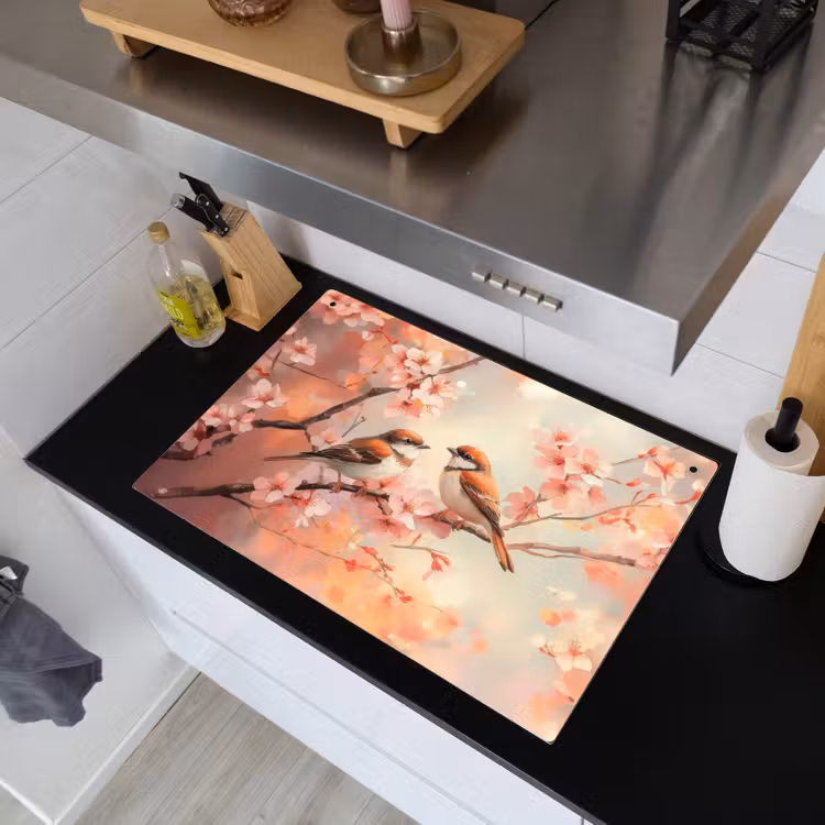 Vogels - Romantic - Bloesemtak Inductie beschemer met haakjes klein -sfeer1