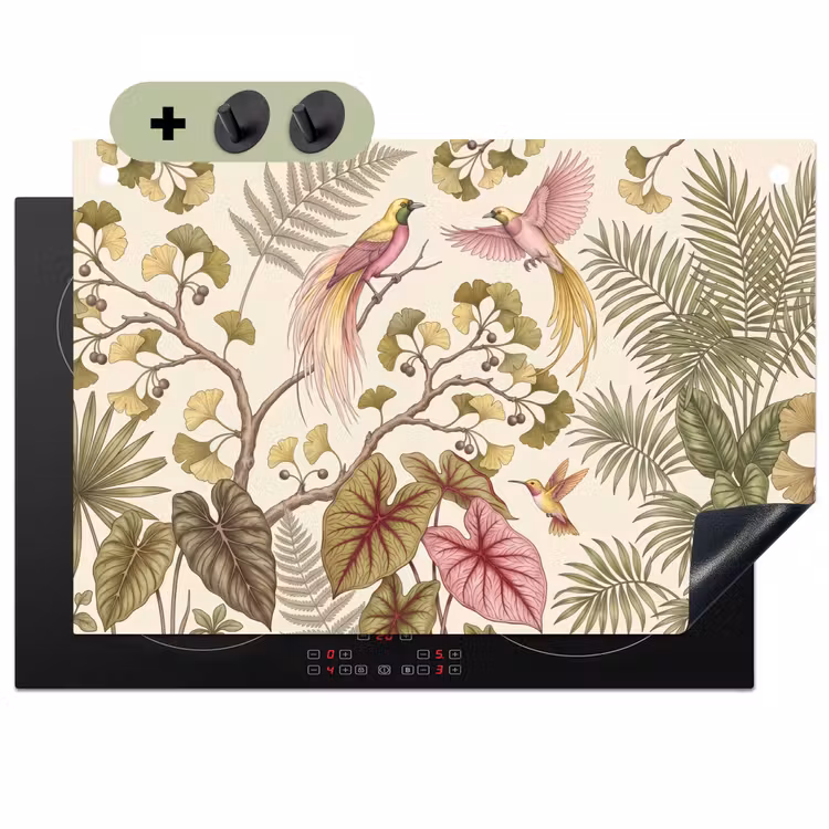 Vogels - Tropisch - Botanisch - Roze Inductie beschemer met haakjes klein -3d