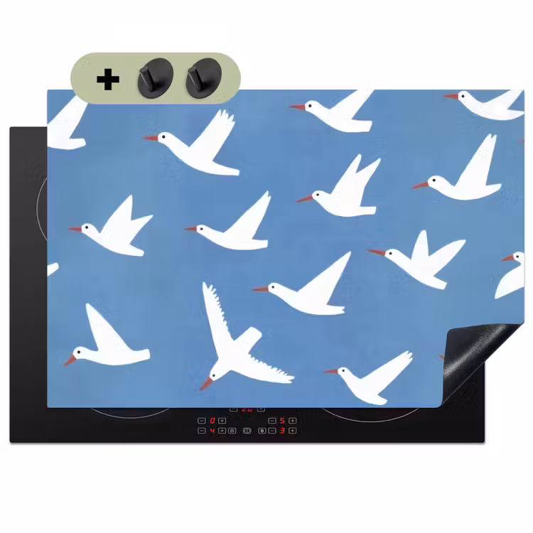Vogels - Wit - Patroon Inductie beschemer met haakjes klein -3d