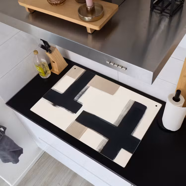 Zwart - Abstract - Japandi Inductie beschemer met haakjes klein -sfeer1