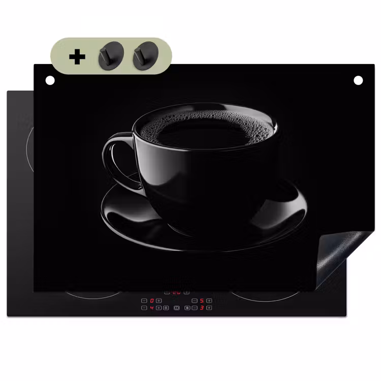 Zwart - Koffie - Kopje Inductie beschemer met haakjes klein -3d