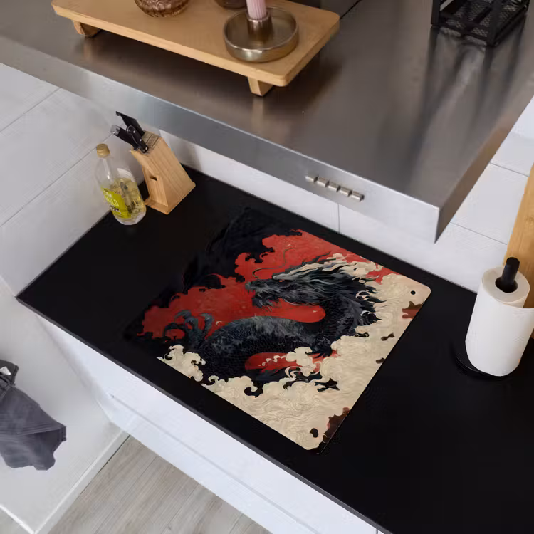 Zwarte draak - Rookwolken - Rood Inductie beschemer met haakjes middel -sfeer1