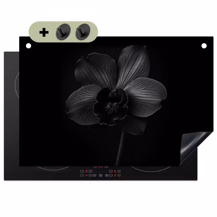 Zwart - Bloem - Orchidee Inductie beschemer met haakjes klein -3d