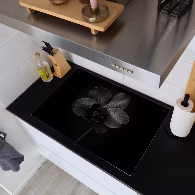 Zwart - Bloem - Orchidee Inductie beschemer met haakjes klein -sfeer1