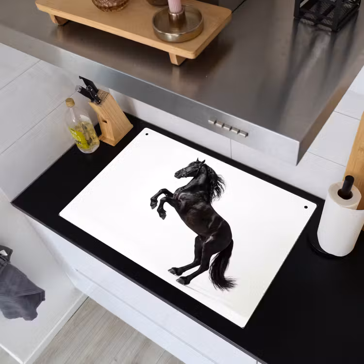 Zwart - Paard - Portret Inductie beschemer met haakjes klein -sfeer1