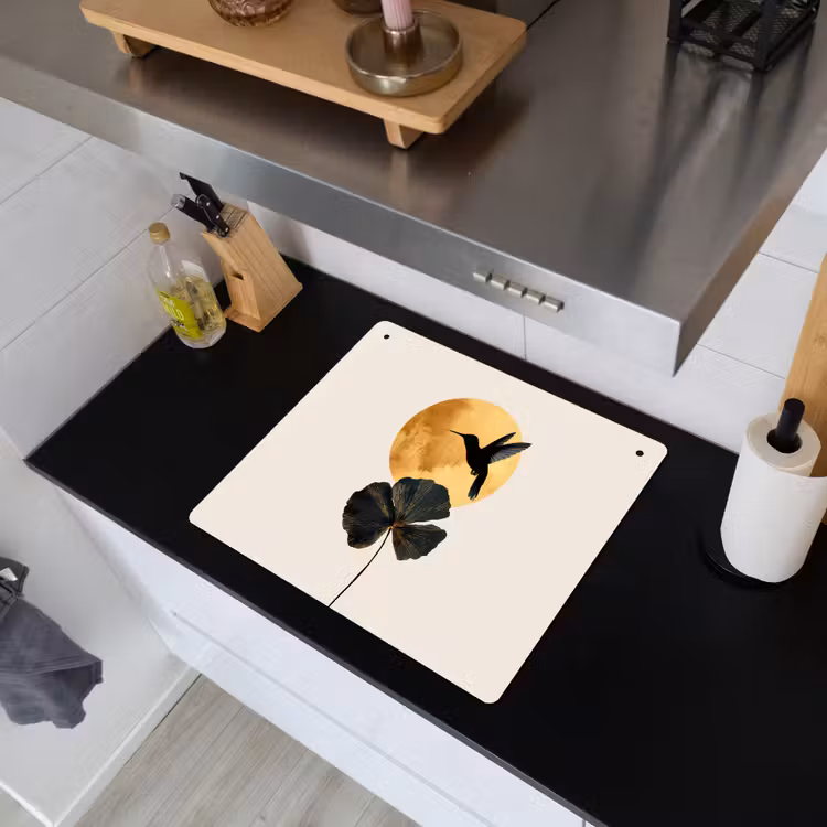Zwarte kolibrie - Bloem - Gouden cirkel Inductie beschemer met haakjes middel -sfeer1