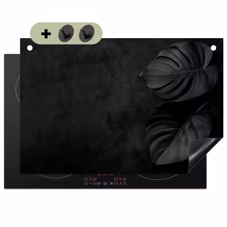 Zwart - Blad - Monstera Inductie beschemer met haakjes klein -3d