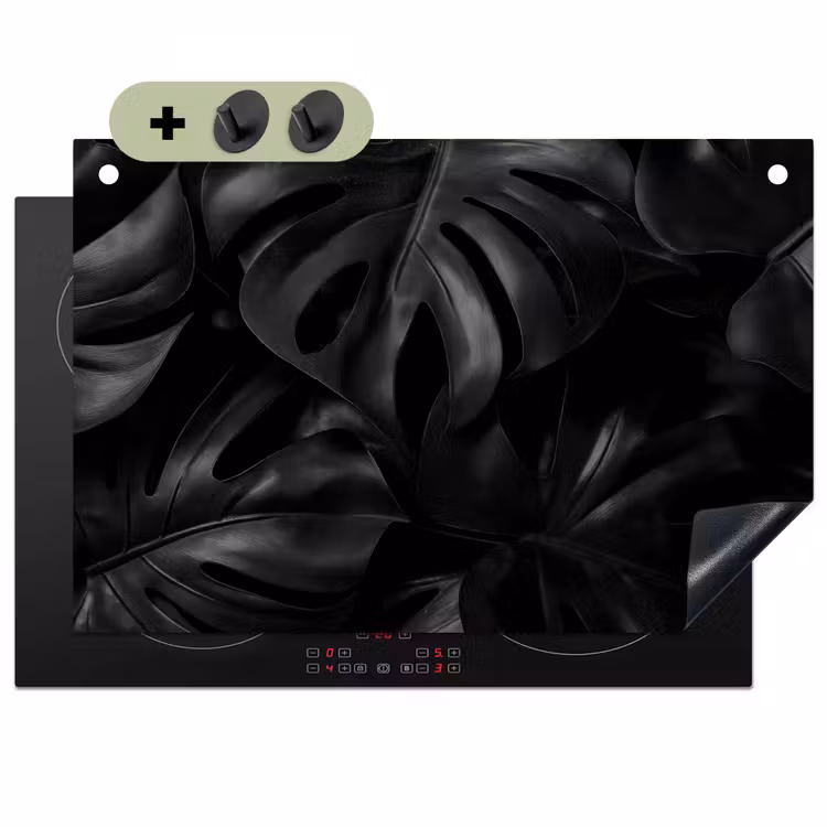 Zwart - Monstera - Bladeren Inductie beschemer met haakjes klein -3d