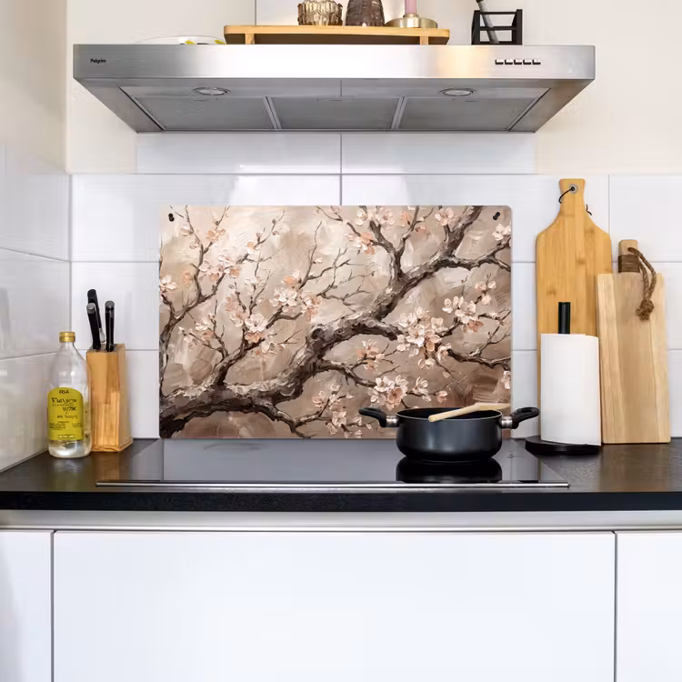 Bloesem - Takken - Schilderij - Beige - Serene Inductie beschemer met haakjes klein -sfeer2