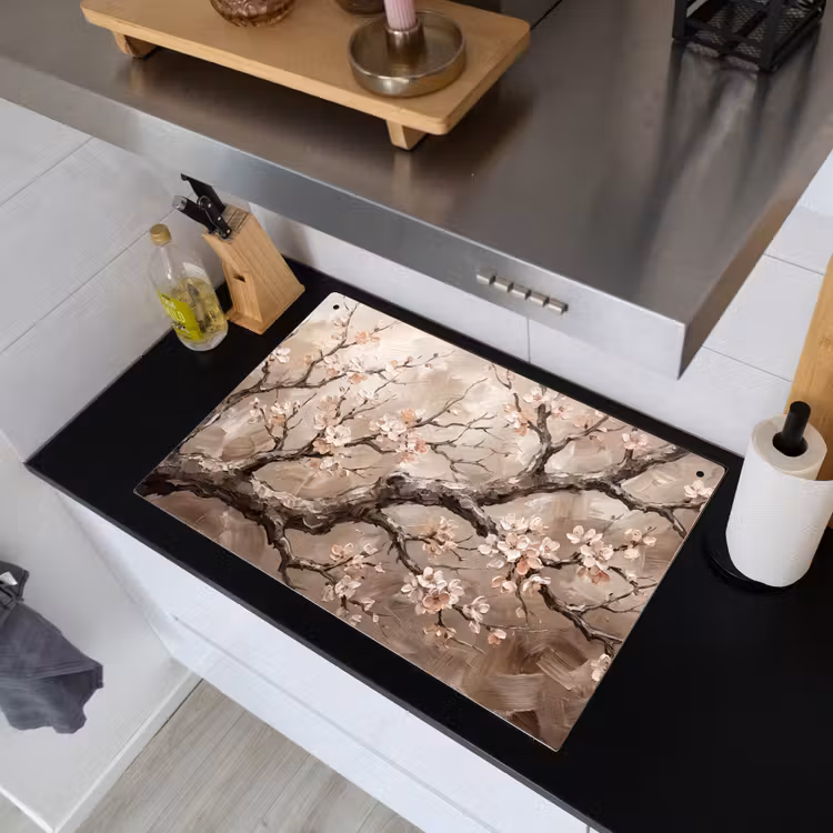 Bloesem - Takken - Schilderij - Beige - Serene Inductie beschemer met haakjes klein -sfeer1