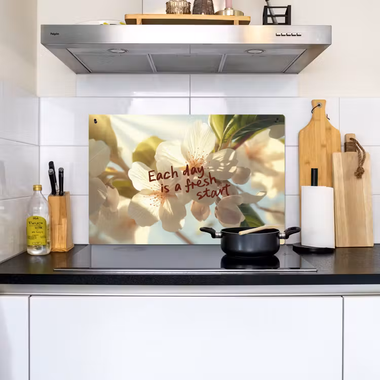 Bloesems - Zonlicht - Quote - Wit Inductie beschemer met haakjes klein -sfeer2