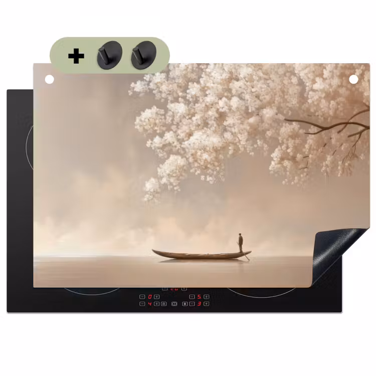 Bloesems - Wit - Boot - Minimalistisch Inductie beschemer met haakjes klein -3d