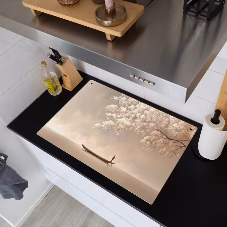 Bloesems - Wit - Boot - Minimalistisch Inductie beschemer met haakjes klein -sfeer1
