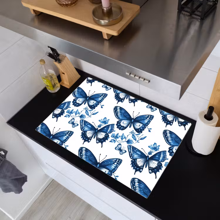 Blauw - Vlinders - Bloemen - Wit Inductie beschemer met haakjes klein 777 -sfeer1