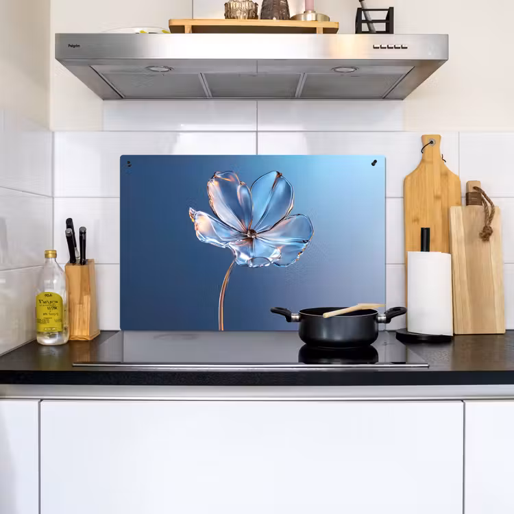 Blauw - Bloem - Glazen - Sierlijk Inductie beschemer met haakjes klein -sfeer2