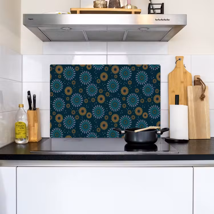 Blauw - Patroon - Retro Inductie beschemer met haakjes klein 777 -sfeer2