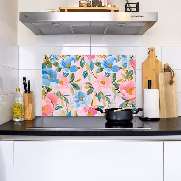 Blauw - Roze - Bloemen Inductie beschemer met haakjes klein -sfeer2