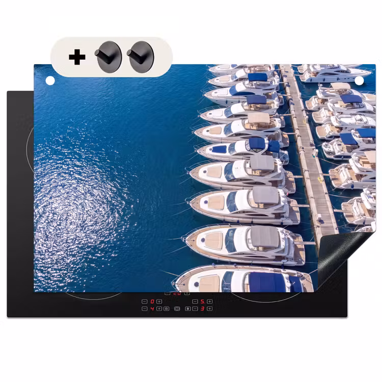 Boot - Jachthaven - Water - Zomer - Blauw Inductie beschemer met haakjes klein -3d