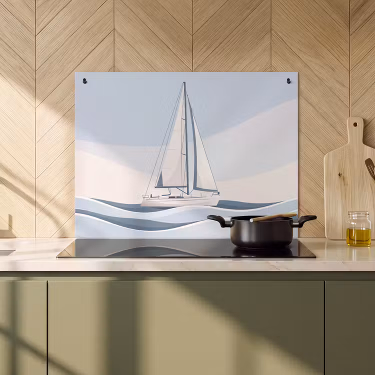 Boot - Zeil - Zee - Modern - Beige Inductie beschemer met haakjes klein -sfeer2