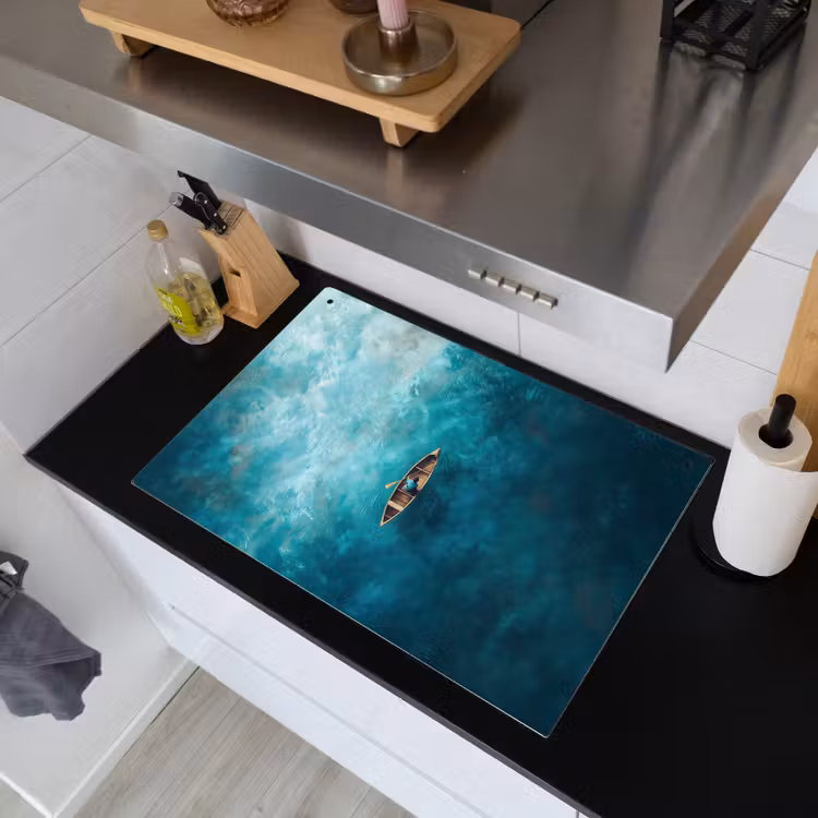 Bootje - Water - Blauw Inductie beschemer met haakjes klein -sfeer1