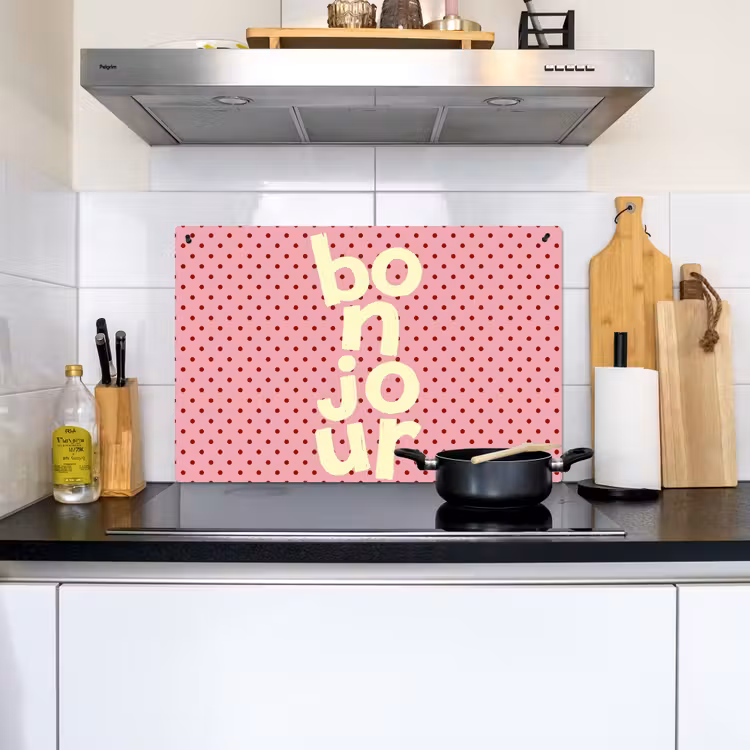Bonjour - Stippen - Roze- Geel Inductie beschemer met haakjes klein -sfeer2