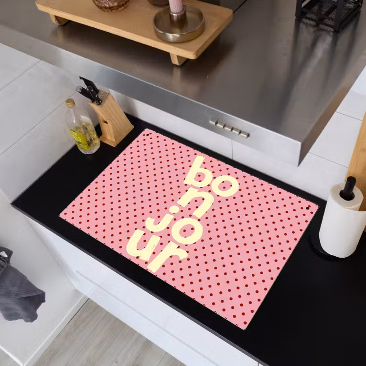 Bonjour - Stippen - Roze- Geel Inductie beschemer met haakjes klein -sfeer1