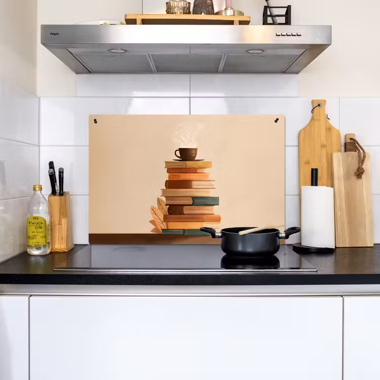 Boeken - Toren - Koffie - Beige Inductie beschemer met haakjes klein -sfeer2