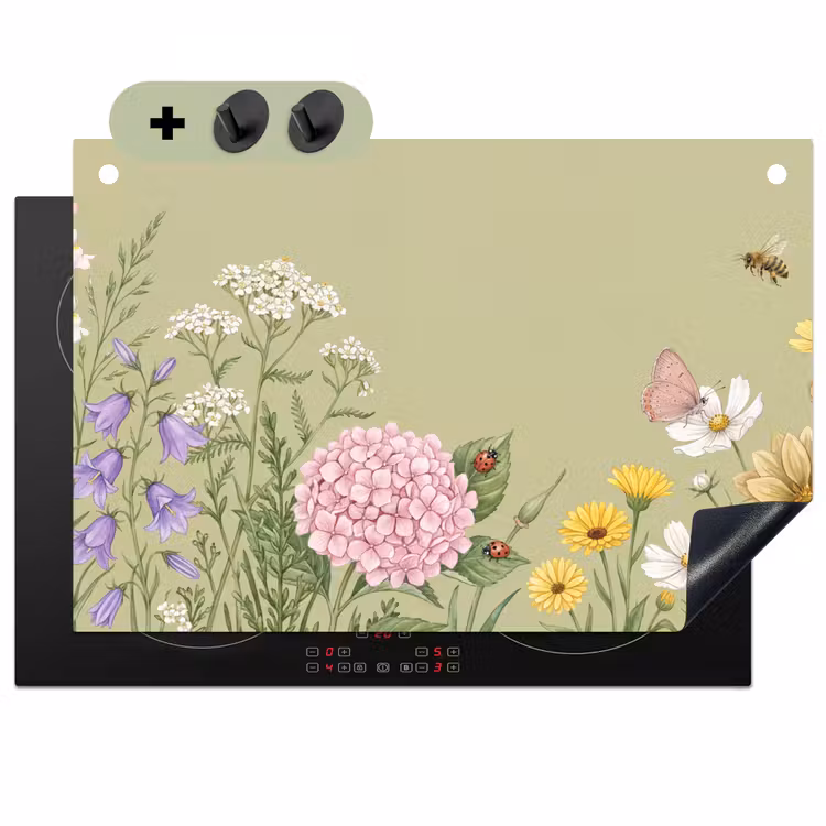 Botanisch - Bloemen - Kleurrijk Inductie beschemer met haakjes klein -3d