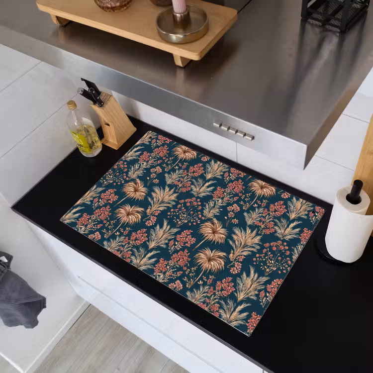 Botanisch - Patroon - Blauw Inductie beschemer met haakjes klein 777 -sfeer1