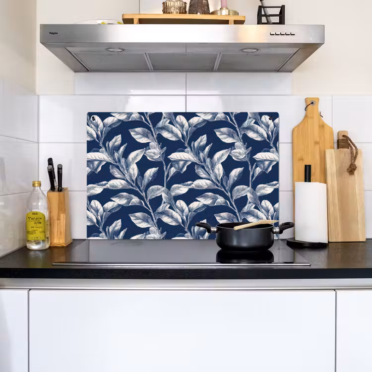 Botanisch - Patroon - Blauw Inductie beschemer met haakjes klein 777 -sfeer2