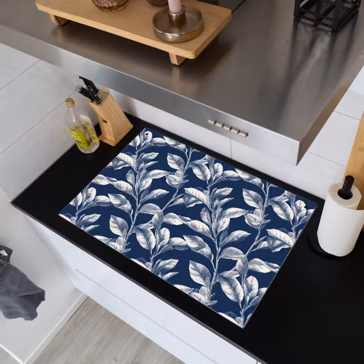 Botanisch - Patroon - Blauw Inductie beschemer met haakjes klein 777 -sfeer1