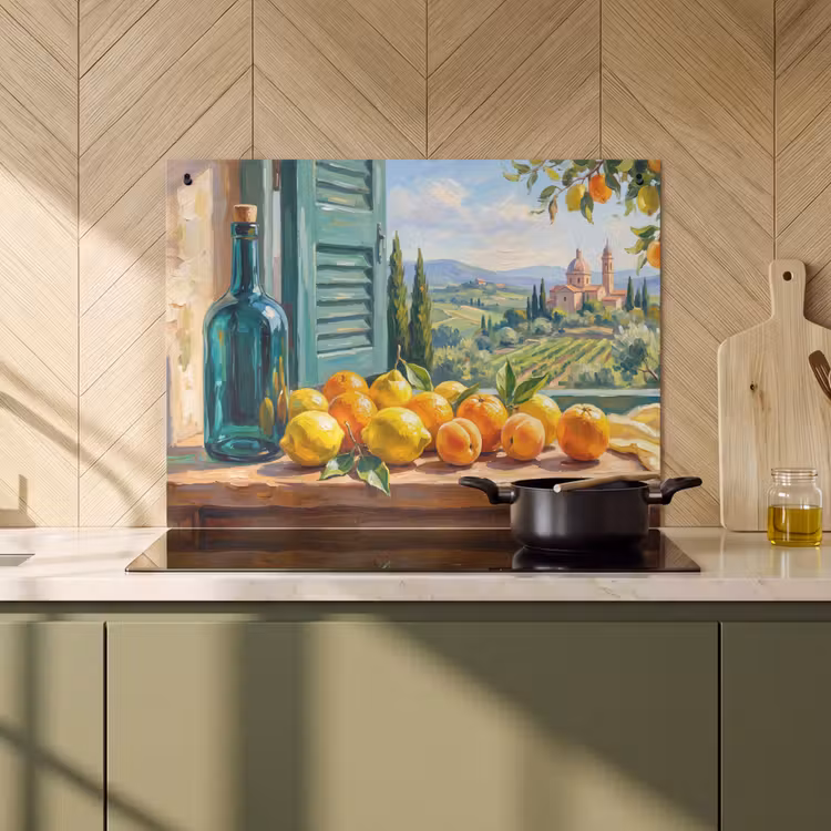 Induction Hob Cover & Splashback (2-in-1) - Bottle - Fruit - Still Life - Fles - Fruit - Stilleven Inductie beschemer met haakjes klein