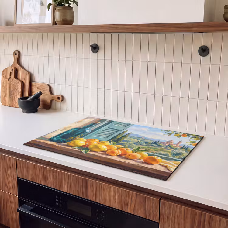 Induction Hob Cover & Splashback (2-in-1) - Bottle - Fruit - Still Life - Fles - Fruit - Stilleven Inductie beschemer met haakjes klein