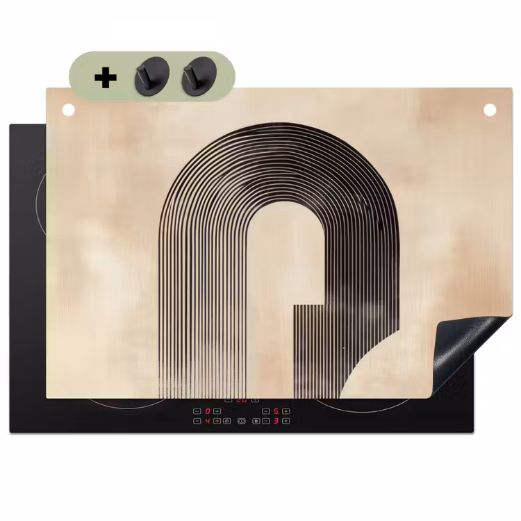 Boog - Strepen - Minimalistisch - Zwart Inductie beschemer met haakjes klein -3d