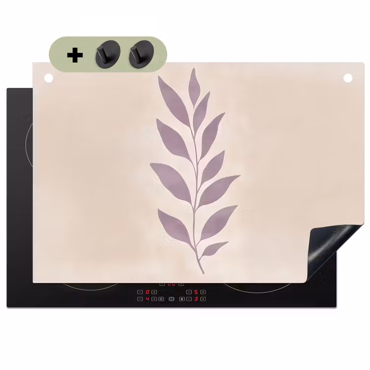 Tak - Bladeren - Minimalistisch - Beige Inductie beschemer met haakjes klein -3d