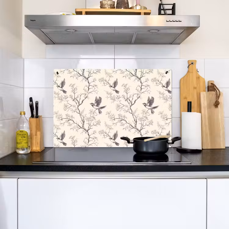Takken - Vogels - Beige Inductie beschemer met haakjes klein 777 -sfeer2