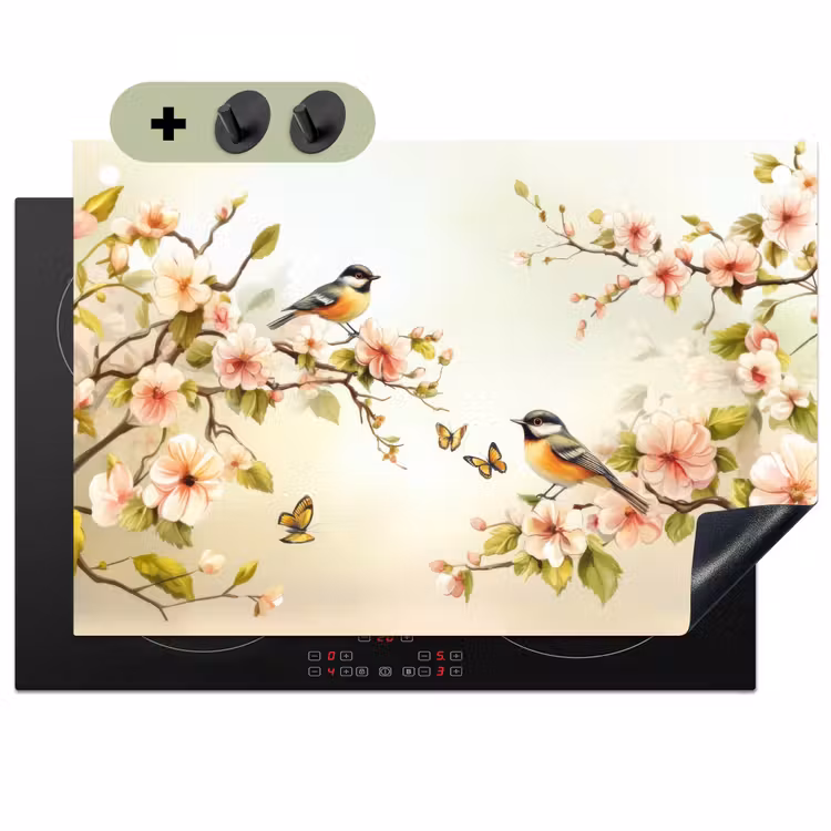 Takken - Bloemen - Vogeltjes - Roze Inductie beschemer met haakjes klein -3d