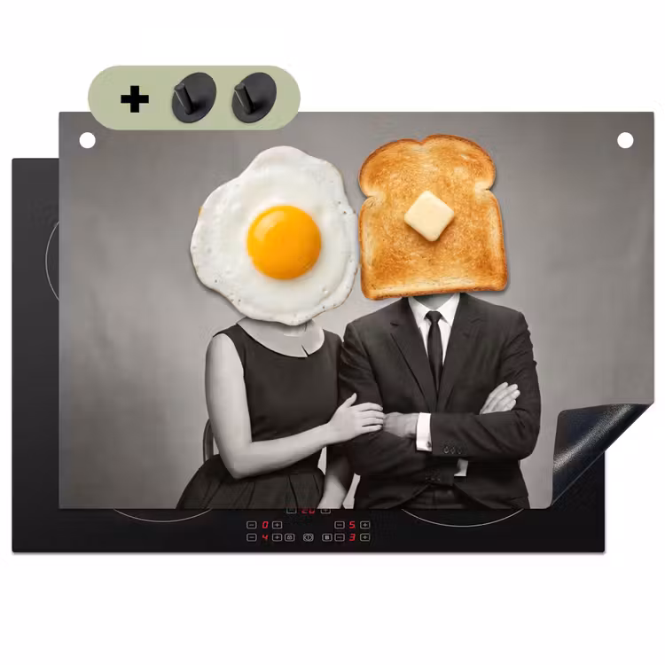 Ontbijt - Koppel - Ei - Brood Inductie beschemer met haakjes klein -3d