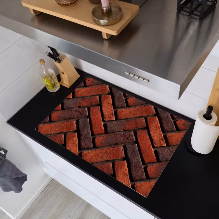 Bakstenen - Visgraat - Structuur - Roodbruin Inductie beschemer met haakjes klein 777 -sfeer1