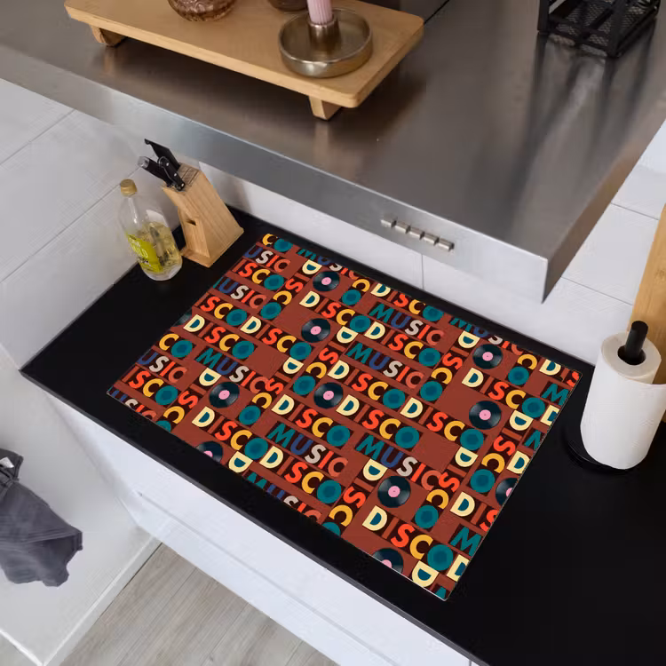 Bruin - Retro - Disco - Patroon Inductie beschemer met haakjes klein 777 -sfeer1