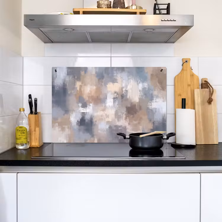 Penseelstreken - Schilderij - Beige Inductie beschemer met haakjes klein -sfeer2