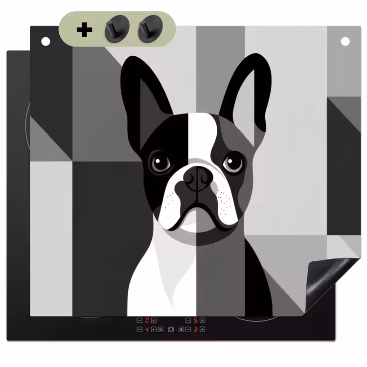 Buldog - Zwart - Abstract - Vlakken Inductie beschemer met haakjes middel -3d