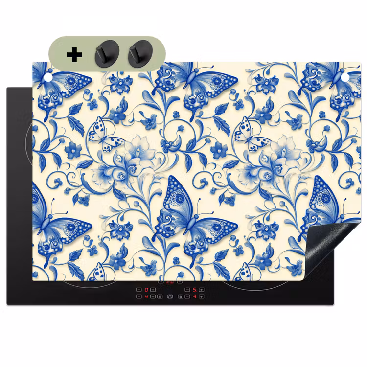 Vlinders - Bloemen - Blauw - Botanisch Inductie beschemer met haakjes klein 777 -3d