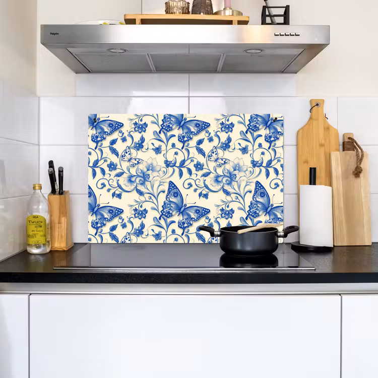 Vlinders - Bloemen - Blauw - Botanisch Inductie beschemer met haakjes klein 777 -sfeer2