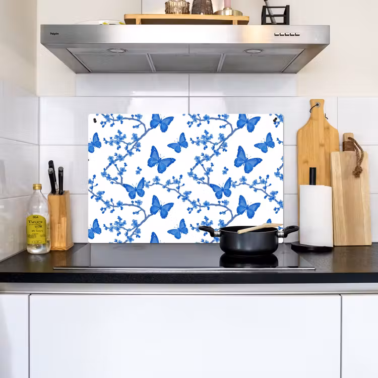 Vlinder - Bloemen - Blauw Inductie beschemer met haakjes klein 777 -sfeer2