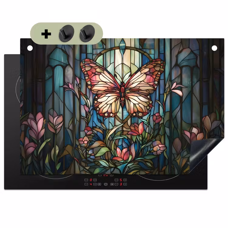 Vlinder - Roze - Bloemen - Bladeren Inductie beschemer met haakjes klein -3d