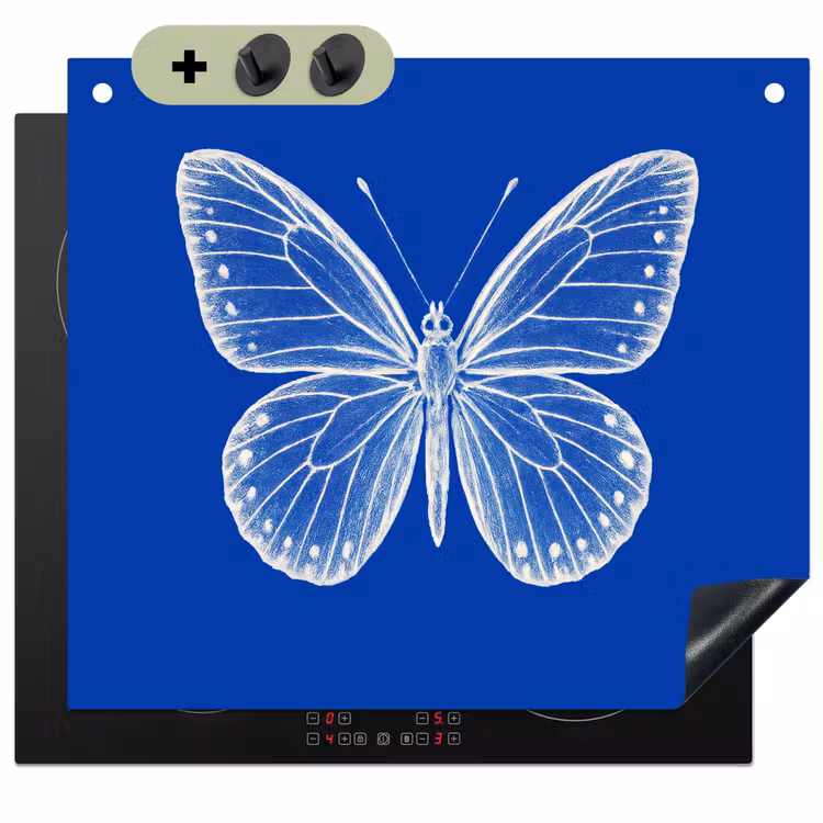 Vlinder - Wit - Getekend - Stippen Inductie beschemer met haakjes middel -3d