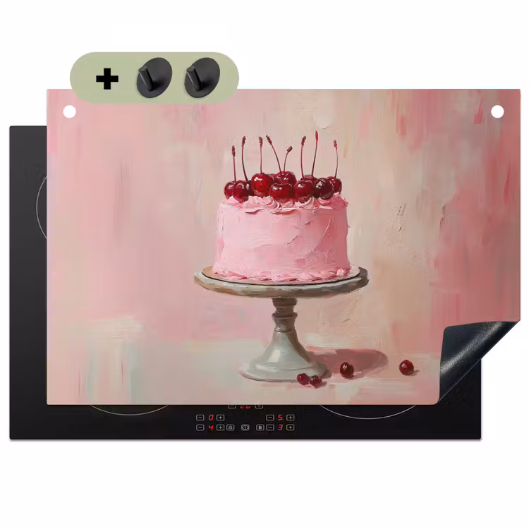 Taart - Pink - Cherry Inductie beschemer met haakjes klein -3d