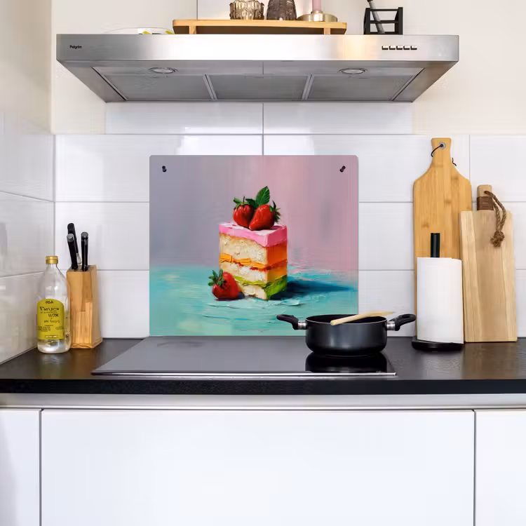 Taartje - Aardbeien - Glazuur - Kleurrijk Inductie beschemer met haakjes middel -sfeer2